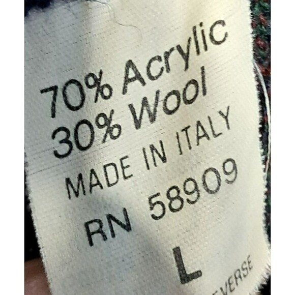 Vintage Wool Mix Murano Grandpa Sweater Mens Large Navy Blue Green Maroon V Neck - Picture 7 of 12